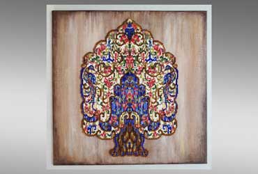 JAIPUR DOOR | Mounted on a painted square canvas panel. Size: 10”x10” (25.4x25.4cm).
 Type: Wall Art. Inspired by the ancient carved doors in Northern India.